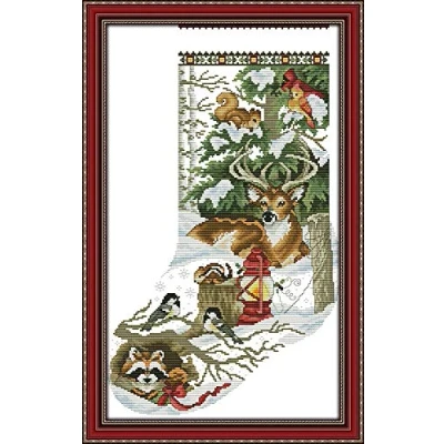 Image of Cross Stitch Kits, Winter Jungle Christmas Stocking Awesocrafts Easy Patterns Stitching Embroidery Kit Supplies Gifts, Stamped(Christmas Stocking, Stamped)