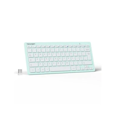 Image of TECKNET 2.4G Wireless Keyboard For Windows/Chrome OS, UK Layout Compact Mini Keyboard, Small Silent Whisper Quiet Keyboards with 12 months Battery Life (Green)