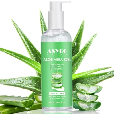 Image of ASYBO 300 ml Aloe Vera Gel, 100% Natural Pure Hydrating Facial Moisturizer, After Sun Care, Reduce Acne, Repair Scars, Suitable for All Skin Types