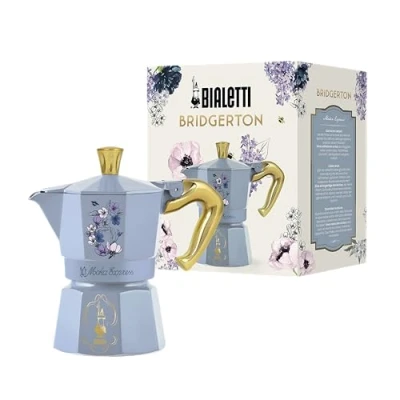 Image of Bialetti Moka Express Bridgerton 3 Cup Anti scald Handle Non Induction Cups (130ml) Aluminium Sky Blue