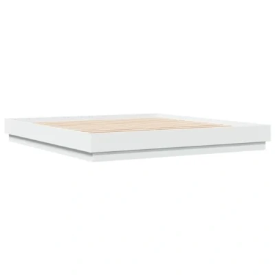 Image of vidaXL Bed Frame, with RGB LED Lights, Frame Slatted for Bedroom, Bedroom Bed, Double White, 200 x cm
