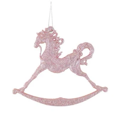 Image of 14cm Rocking Horse Christmas Tree Hanging Glitter Decoration Pink