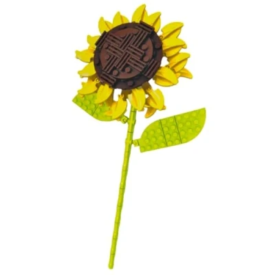 Image of Flower Building Blocks Set Make Your Own Bouquet Faux Plant Bricks Toy Kits Orchid Sunflower Rose Chrysanthemum or Vase for Kids 6+ and Adults (Sunflower)