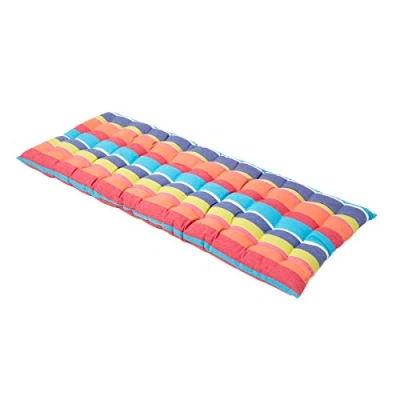 Image of HOMESCAPES Multi Colour Stripe Garden Bench Cushion 2 Seater Seat Pad for Patio Furniture Kitchen or Dining Indoor &amp; Outdoor Use Comfortable 100% Cotton Thick 108 cm Wide