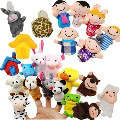 Image of JZK 24 Finger Puppets Set animals family members cute Cloth Plush teaching dolls toddlers party bag fillers Kawaii stuffed toys for kids