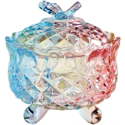 Image of LUCKTE Royal Embossed Clear Glass Apothecary Jar with Lids,Candy Containers Wedding Candy Buffet Jars,Crystal Jewelry Box Biscuit 10oz (Fly)
