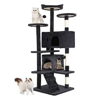Image of BestPet 139cm Cat Tree Tower for Indoor Cats,Multi Level Furniture Activity Center with Scratching Posts Stand House Condo Funny Toys Kittens Pet Play House,Dark Gray