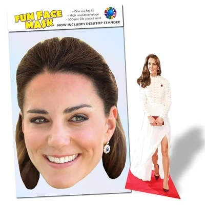 Image of Party People 1 x Kate Middleton Ready To Wear Celebrity Face Mask Includes Freestanding 20cm Desktop Standee Card Cutout M