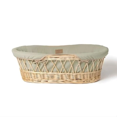 Image of Clair de Lune Organic Natural Wicker Moses Basket 68 x 30cm (Sage Green)