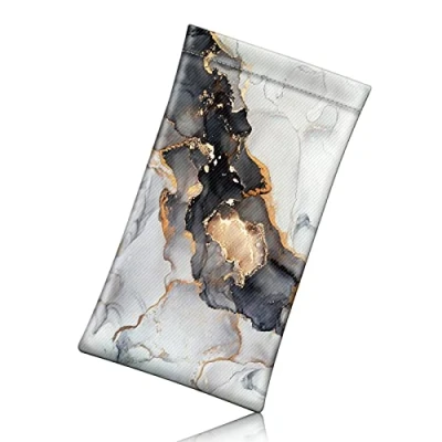 Image of Fintie Eyeglasses Pouch with Cleaning Cloth, Portable Squeeze Top Vegan Leather Soft Glasses Case Anti Scratch Sunglasses Bag, Cloudy Marble, Medium