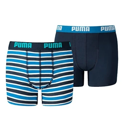 Image of Puma BOYS Basic Boxer Printed Stripe 2 PACK Pants for kids, Size: 13 14y, Blue