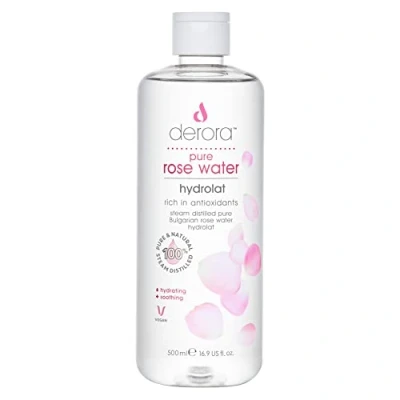 Image of Pure Rose Water by Derora 100% &amp; Natural Hydrolat Spray Skincare for Soothing Hydrating The Skin, Face Hair Vegan Cruelty Free (500ml)
