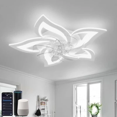 Image of YUNLONG Smart Ceiling Fans with Lights Compatible Alexa and Google Assistant, Lamps Remote, Reversible DC Motor, 6 Speed, Dimmable, Memory Function, for Bedroom, White
