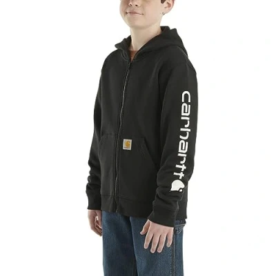 Image of Carhartt Boys&#039; Knit Long Sleeve Hoodneck Sweatshirt, Caviar Black, S