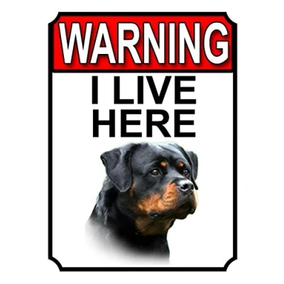 Image of Shawprint WARNING I LIVE HERE METAL GATE SIGN ROTTWEILER THEME 200MM X 150MM (1347H1)