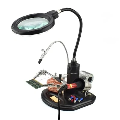 Image of MMOBIEL LED Light Helping Hand Magnifier Station for Soldering, Assembly, Repair,Modeling, Hobbies and Crafts 2.5X /4X Hands Free Magnifying Glass Stand Incl. Clamp Alligator Clips