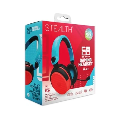 Image of STEALTH C6 100 Neon Red &amp; Blue Over Ear Gaming Headset PS4/PS5, XBOX, Switch, PC with Flexible Mic, 3.5mm Jack, 1.5m Cable, Lightweight, Comfortable and Durable