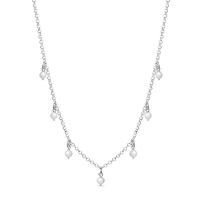 Image of Amberta Women 925 Sterling Silver Freshwater Pearls Necklace: 4 5 mm Charms Choker