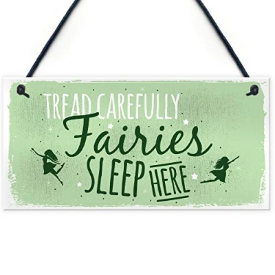 Image of RED OCEAN Fairies Sleep Here Garden Plaque Gift Fairy Shabby Chic Gardening Sign Home Decor