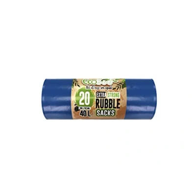 Image of EcoBag 20 Pack Blue Rubble Bags 40L 100 Microns Recyclable Heavy Duty Bin Leak Resistant Sacks for Garden, Builders, Caterers, Kitchen, DIY (508 x 762mm)