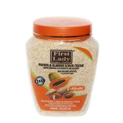 Image of First Lady Activated Papaya &amp; Almond Scrub Cream 540ml No more spots Face Body + Herbal Hair Oil 30ml
