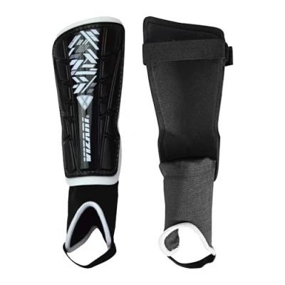 Image of Vizari Malaga Football Shin Pads Adults &amp; Kids With Superior Ankle Support Non Slip Adjustable Straps For Men and Women, Black/White, XX Small