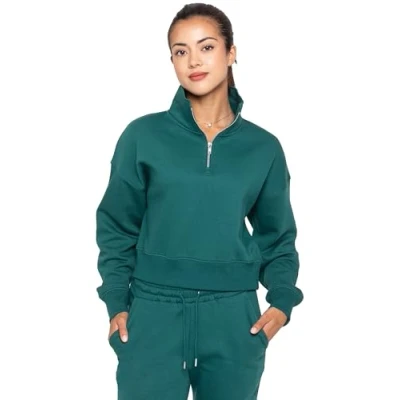 Image of 989Zé ENZO Womens Sweatshirt Half Zip Long Sleeve Casual Funnel Neck Pullover Jumper EZLFN623 FOR GREEN L