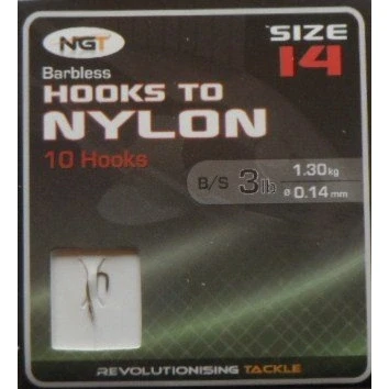 Image of NGT hooks To Nylon barbless Size 14 10