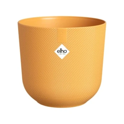 Image of elho Jazz Round 30cm Flower Pot Large Indoor Plant 100% Recycled Plastic Unique Structure Ø 29.5 x H 27.5 cm Yellow/Amber Yellow