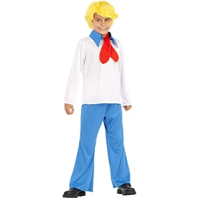 Image of Funidelia Fred Costumes Scooby Doo OFFICIAL for boy Doo, Cartoons kids, accessory fancy dress &amp; props Halloween, carnival parties Size 3 4 years White