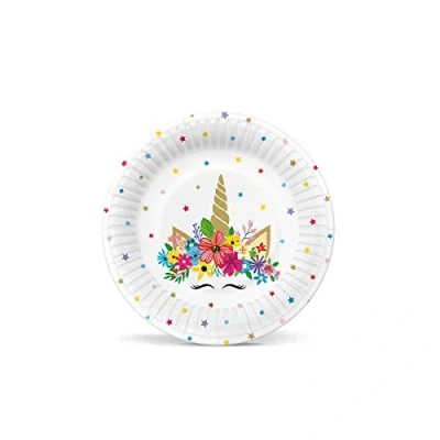 Image of PAW Paper Plates (18 cm) I 8 Pieces Colourful Disposable Ideal for Weddings, Communions, Parties, Birthdays Printed with Water Based Inks Colour: Unicorn Party