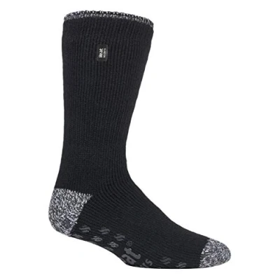 Image of HEAT HOLDERS Mens 2.3 Tog Fleece Lined Indoor Thermal Slipper Socks with Grips (6 11 UK, 39 45 EU, Black (Siskin))