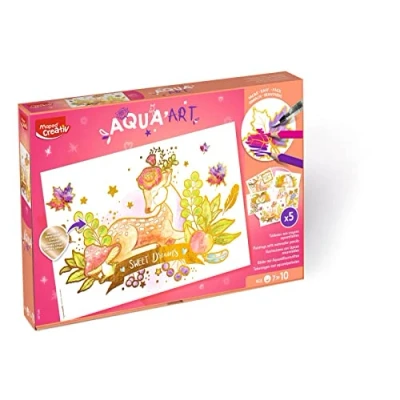 Image of Maped CREATIV Aqua&#039;Art Forest Animals Watercolour Activity for Children Pencils + Water Brush Maxi Set 5 Illustrations Metallic Effects Posters to Colour and Customise