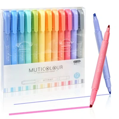 Image of EooUooIP Highlighters, 12 Dual Tip pastel highlighter, Dark Colour Highlighters Pens, School Office Supplies Stationery, Bullet Journal Pens…