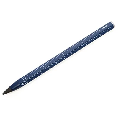 Image of Troika PEN20/DB Multitasking Pencil with Sustainable Endless Aluminium and Metal Tip Blue Interchangeable Erasable Centimetre/Inch Ruler Size 147 x 10 mm