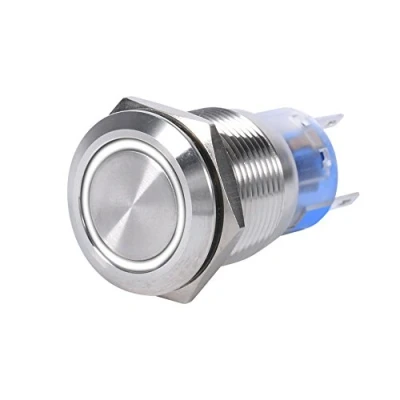 Image of 12V LED Self locking Latching Push Button Switch, 19mm Waterproof Stainless On/Off Latch Switch 1NO1NC (White 2 PCS)