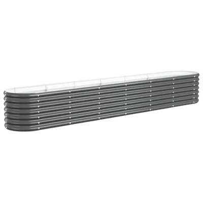 Image of vidaXL Anthracite Powder Coated Steel Raised Garden Bed 260x40x36 cm Outdoor Oval Planter for Vegetables, Herbs, and Flowers Weather Resistant Metal