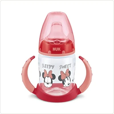 Image of NUK First Choice Learner Cup Sippy 6 18 Months Temperature Control Leak Proof Silicone Spout Anti Colic Vent BPA Free 150ml Disney Minnie Mouse (Red)