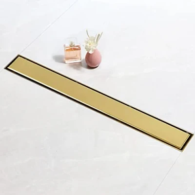 Image of SaniteModar 100 cm Gold Linear Shower Drain, 2 in 1 Tile Insert Panel Drain with Siphon, Brushed 304 Stainless Steel Leveling Feet