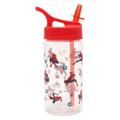 Image of Marvel Spiderman Kids Water Bottles with Straw 400ml BPA Free Spider man Drinks Bottle Fully Recyclable Carry Handle School Removable