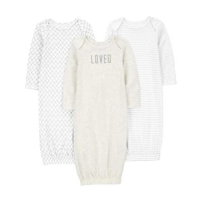 Image of Simple Joys by Carter&#039;s Baby 3 Pack Neutral Cotton Sleeper Gown Wearable Blanket, Grey/White, 0 Months (Pack of 3)