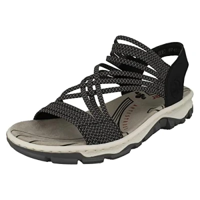Image of Rieker Womens Black Stretch Strappy Sandals Size 5 UK