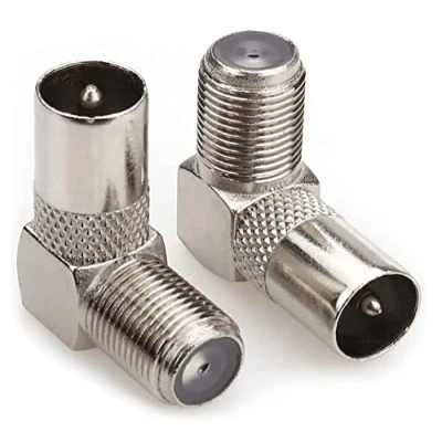 Image of ASCL 2 x 90 Degree Angled F Socket Female to Coax Plug Male Adaptor Convertor for Aerial TV Cable Lead