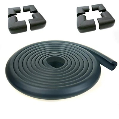 Image of TUKA 5M Edge + 8 Corners Guard Set, Extra Thick L Shaped Protection Corner Guards, Child Senior Baby Safety Childproofing Foam Anti Collision Protector Table Corner, TKD7000 Set Black