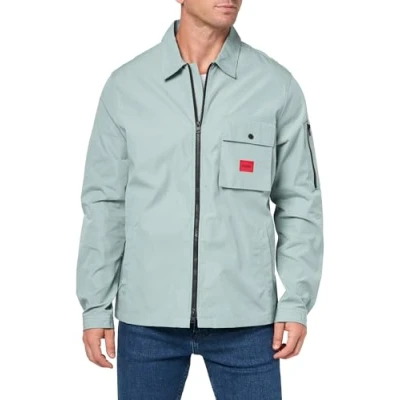 Image of Hugo Men&#039;s Cotton Mix Canvas Zip Up Overshirt, Cucumber Green, XL