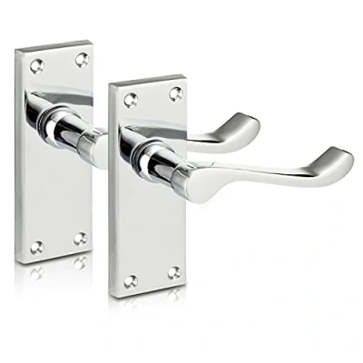 Image of XFORT Chrome Elegance Range Polished Victorian Scroll Lever Latch Handles, Backplate Door Contemporary Design for Internal Wooden Doors (1 Pair)