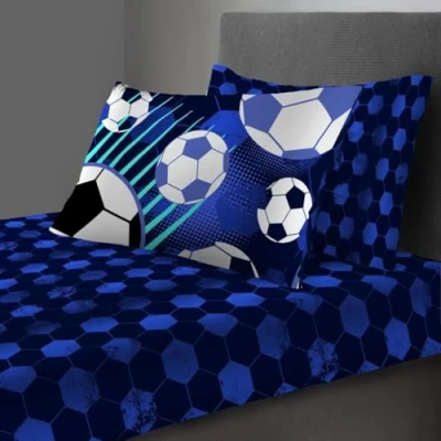Image of GC GAVENO CAVAILIA Super Soft Football Single Sheet Set With Pillow Case, Luxury Printed Fitted For Kids, Polycotton Breathable Set, Blue