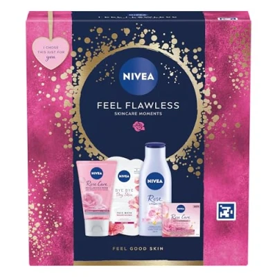 Image of NIVEA Feel Flawless Gift Set (4 Products), Women&#039;s with Skincare Essentials, Includes Body Lotion, Face Mask, Wash, and Day Cream