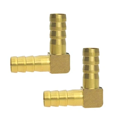 Image of YINETTECH 2Pcs 10mm Barb Brass Hose Fitting 90 Degree Elbow Fuel Joiner Pipe Connector Adapter 3/8Inch Gold for Air Water Oil