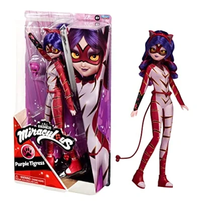 Image of BANDAI Miraculous Ladybug And Cat Noir Toys Purple Tigress Fashion Doll Articulated 26cm With Accessories Kwami Figurine Dolls